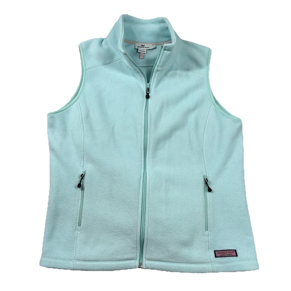 Vineyard Vines Vest Womens L Fleece Full Zip Sleeveless Mint Green Preppy Gilet